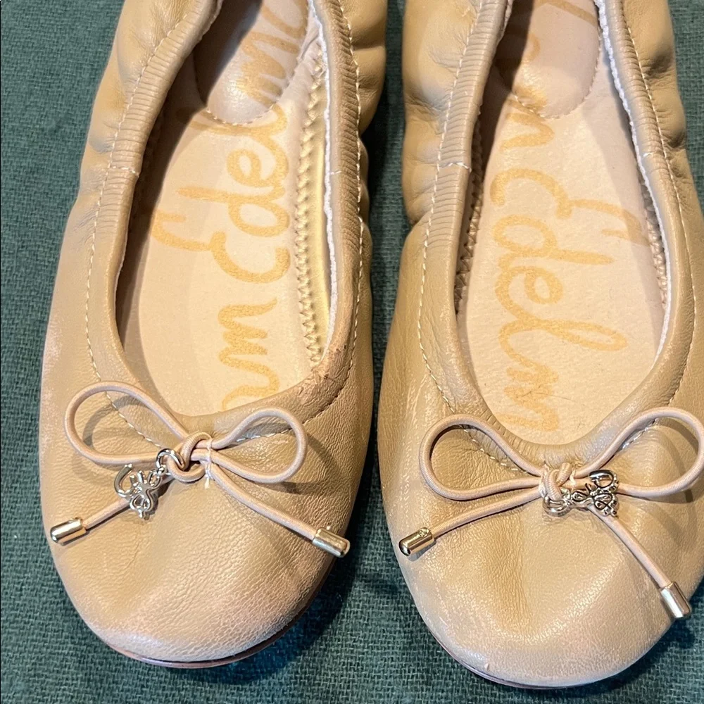 Sam Edelman Felicia (little Kids)Beige Leather Ballet Flats with Bow Accent